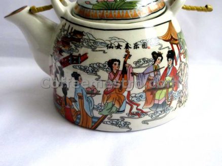 Chinese Style "Fairy Ladies in Heaven" Graphic Tea Pot and 6 Cups Set