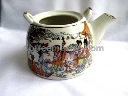 Chinese Style "Fairy Ladies in Heaven" Graphic Tea Pot and 6 Cups Set