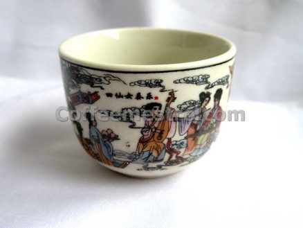 Chinese Style "Fairy Ladies in Heaven" Graphic Tea Pot and 6 Cups Set