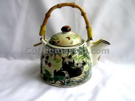 Chinese Style "Pandas" Graphic Ceramic Tea Pot and 6 Cups Set