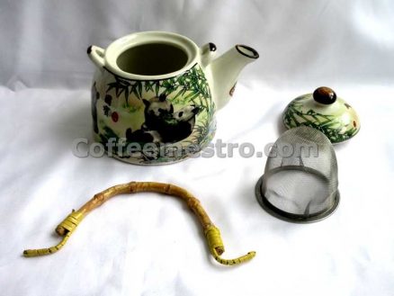 Chinese Style "Pandas" Graphic Ceramic Tea Pot and 6 Cups Set