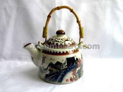 Chinese Style "The Great Wall" Graphic Ceramic Tea Pot and 6 Cups Set