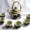 Chinese Style "The Great Wall" Graphic Ceramic Tea Pot and 6 Cups Set