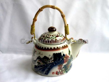 Chinese Style "The Great Wall" Graphic Ceramic Tea Pot and 6 Cups Set