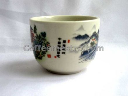 Chinese Style "The Great Wall" Graphic Ceramic Tea Pot and 6 Cups Set