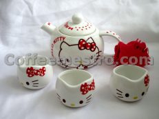 Hello Kitty Ceramic Tea Pot and 3 Cups Set