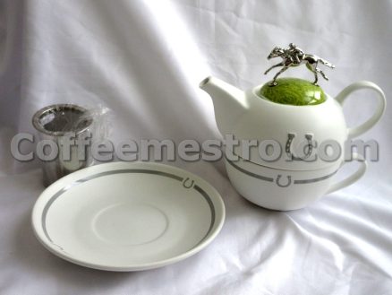 Horseshoe Graphic Ceramic Tea Pot and Cup Box Set