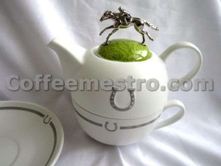 Horseshoe Graphic Ceramic Tea Pot and Cup Box Set