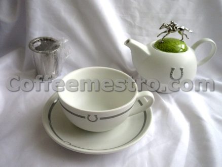 Horseshoe Graphic Ceramic Tea Pot and Cup Box Set