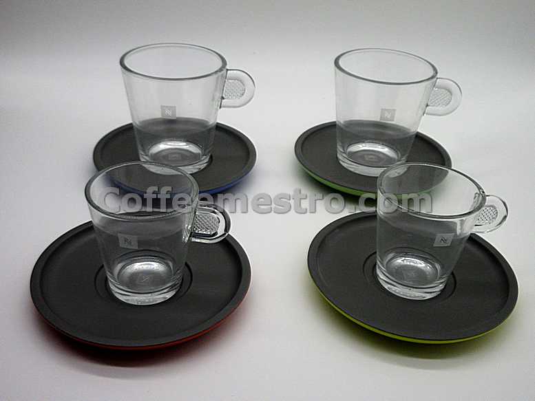 Nespresso Set of 2 View Collection Lungo Glass Cups & Saucers New In Box  NIB