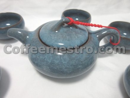 Tea Set with 1 Teapot and 6 Cups with Koi Fish Shape at the Bottom (Light Blue color)